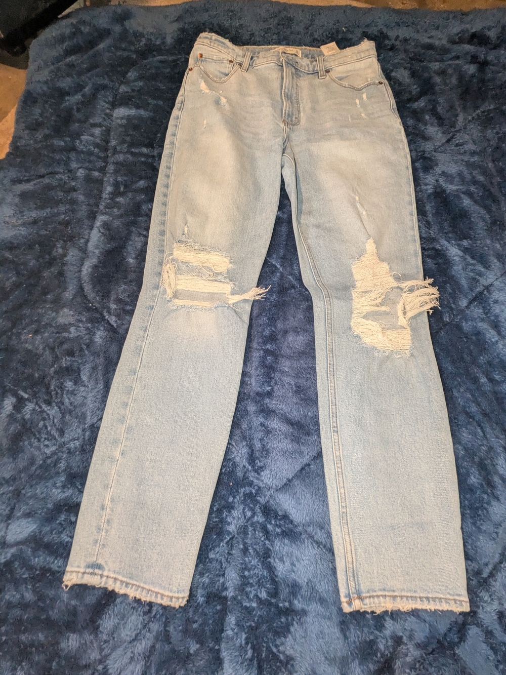 Abercrombie & Fitch Light Blue Ripped Straight-Leg Jeans